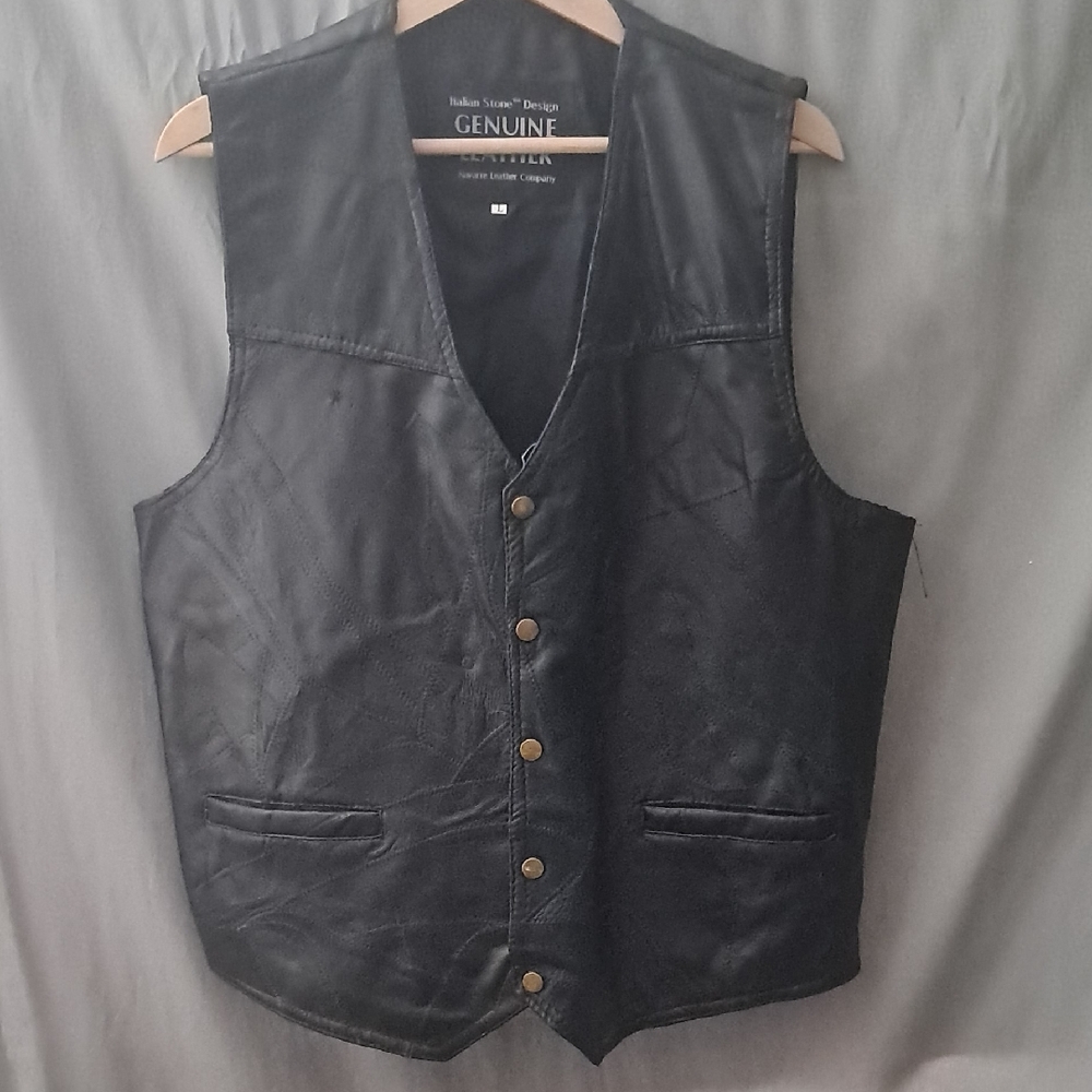 Italian Stone Design Genuine Black Leather Vest for Men